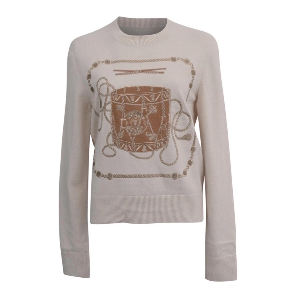 Cream and Tan Graphic Sweater